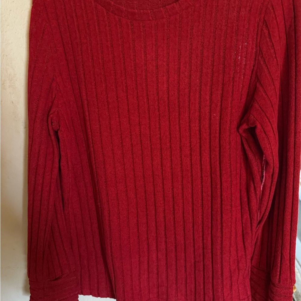 Red Ribbed Long Sleeve Sweater